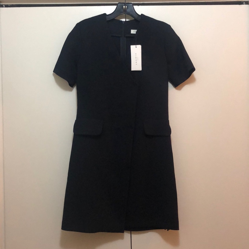 NWT $325 Sandro Reinelle Short-sleeved Cut Asymmetric Wrap Dress in Navy - 1! - Picture 6 of 8